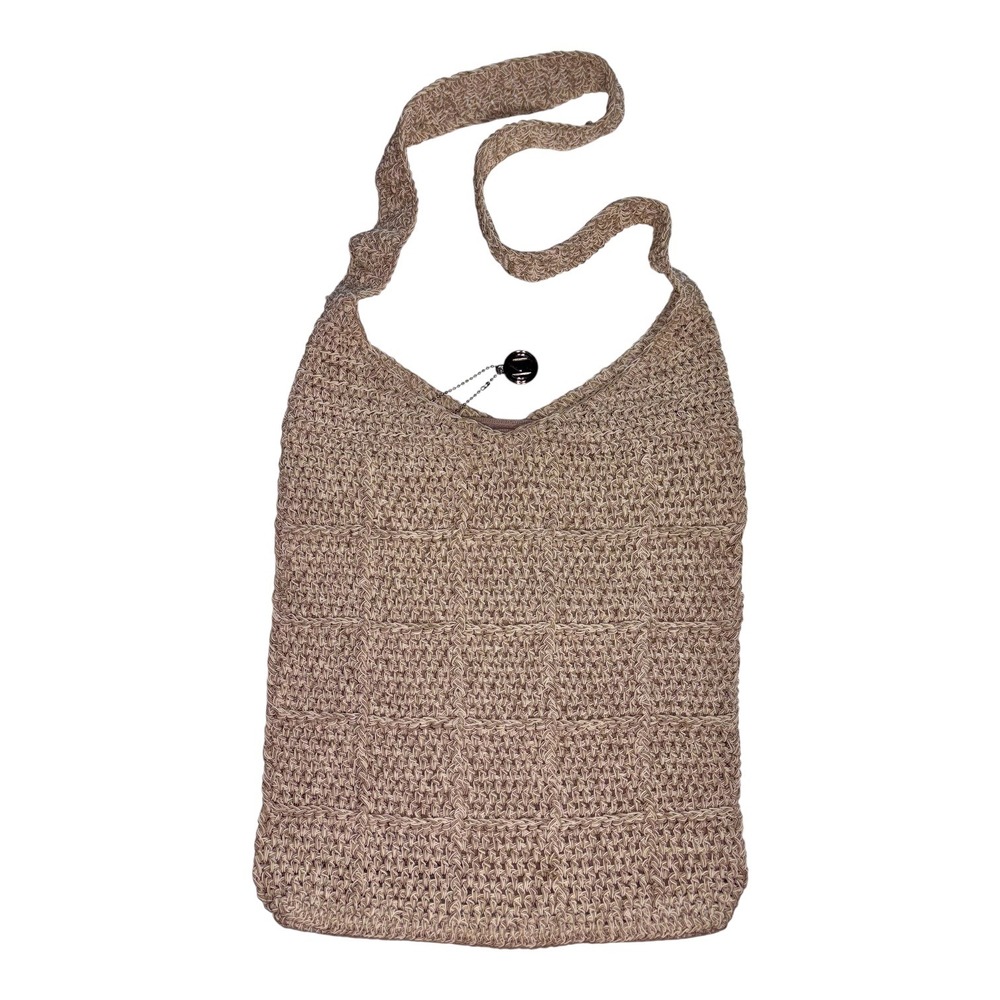 Kathy Ireland Tan Woven Crochet Hobo Shoulder Bag Beige Neutral Boho